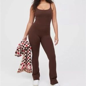 Aerie Offline Real Me Xtra Flare Jumpsuit Chocolate Brown